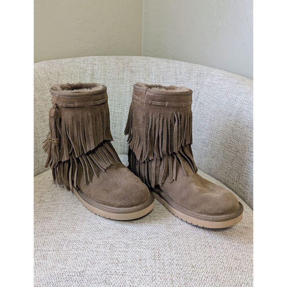 UGG Koolaburra Cable Short Fringe Boho Hippie Prariecore Slipper Boots SZ 7 - Picture 3 of 7